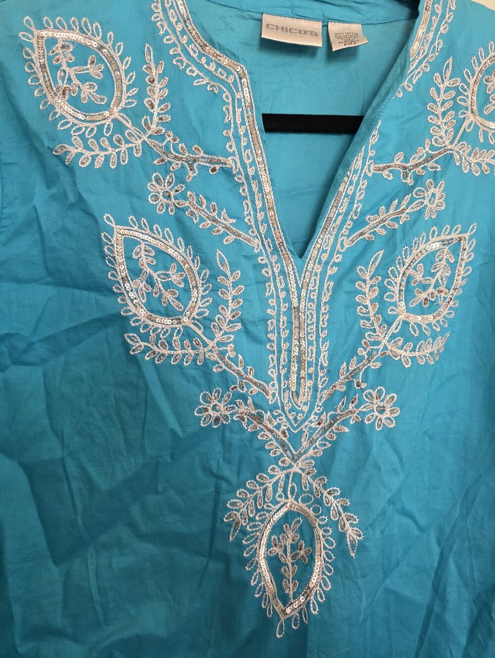 Chicos Embellished Embroidered Quarter Sleeve Tunic Sz 3/XL - Picture 3 of 4